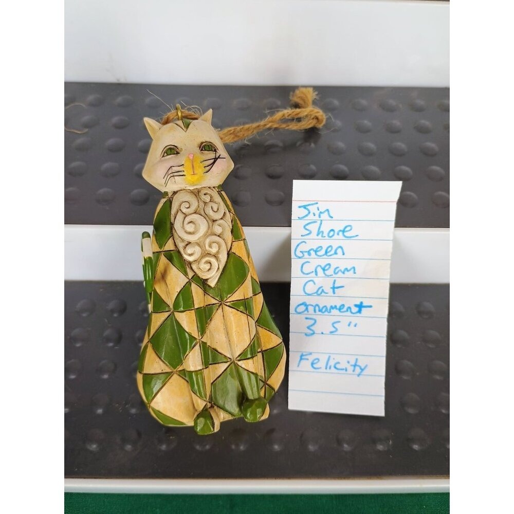 Jim Shore Heartwood Creek Felicity Green Cream Cat Ornament 3.5"